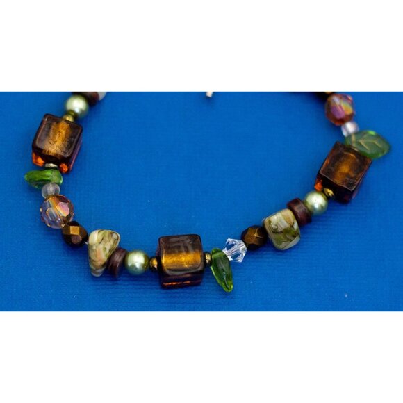 8 1/2 inch, Vintage Glass Stone Metal Plastic Beaded Bracelet D3 - Picture 2 of 3